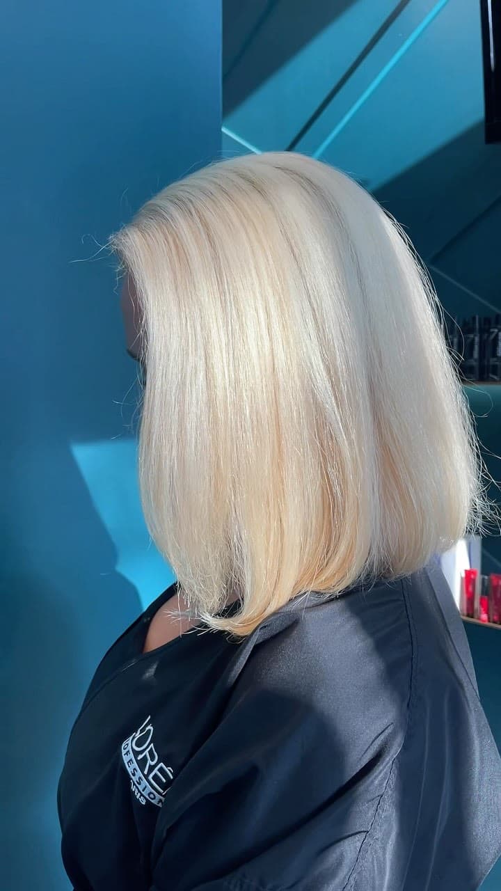 A cool, icy blonde bob after a toner